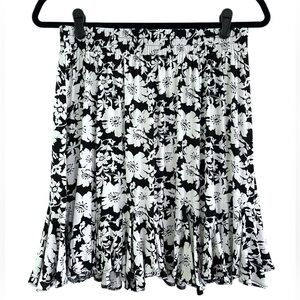 LOFT Floral Black and White Skirt